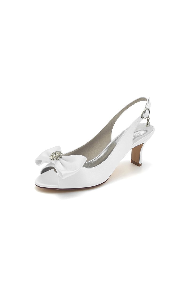 Open Toe Beaded Satin Stiletto Heels With Bow - BOLODOO