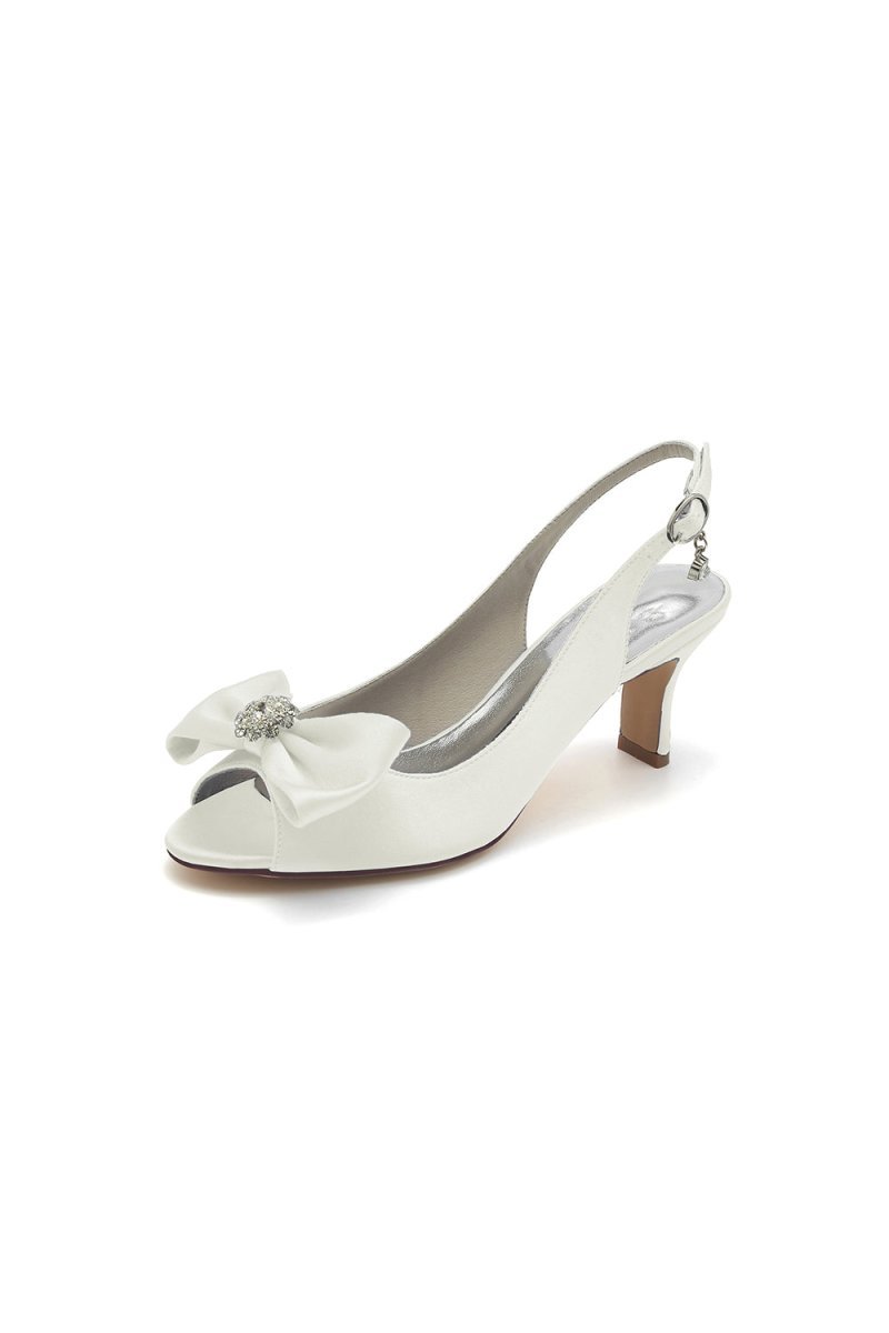 Open Toe Beaded Satin Stiletto Heels With Bow - BOLODOO