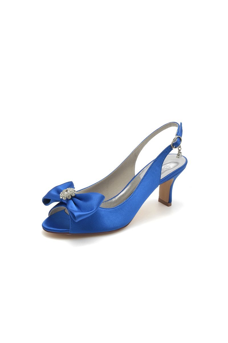 Open Toe Beaded Satin Stiletto Heels With Bow - BOLODOO