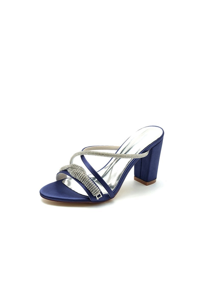 Open Toe Block Heels with Rhinestone - BOLODOO