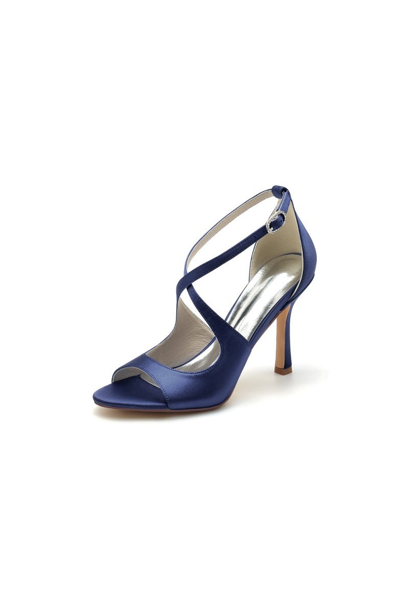 Open Toe Cross Strap Satin Stiletto Heels - BOLODOO