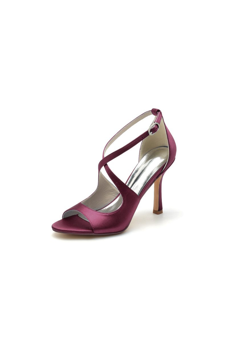 Open Toe Cross Strap Satin Stiletto Heels - BOLODOO