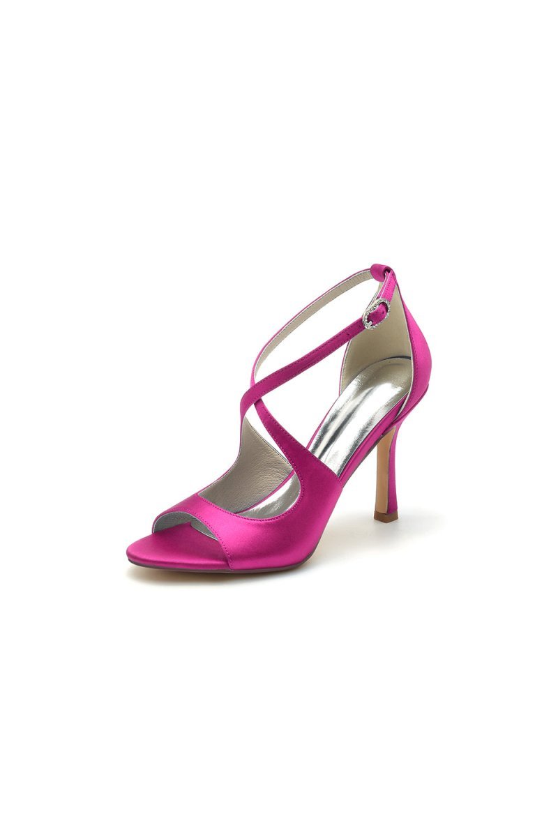 Open Toe Cross Strap Satin Stiletto Heels - BOLODOO