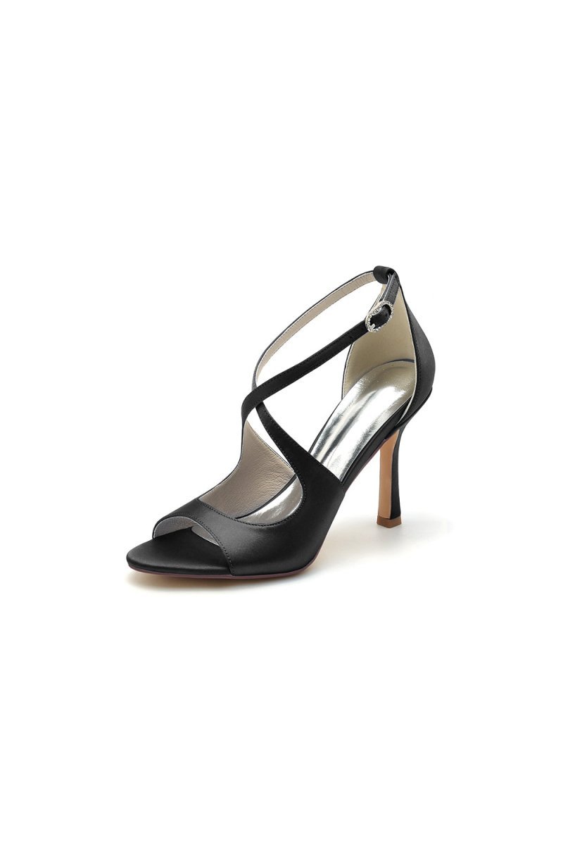 Open Toe Cross Strap Satin Stiletto Heels - BOLODOO