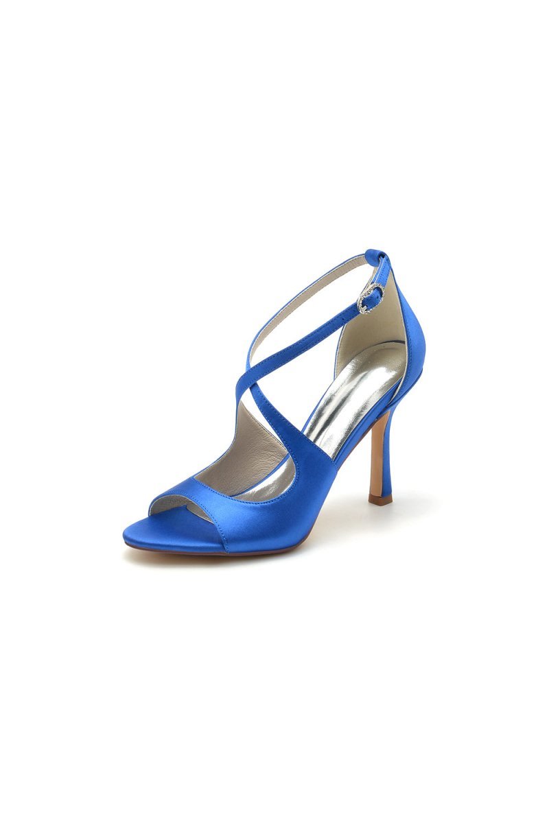 Open Toe Cross Strap Satin Stiletto Heels - BOLODOO