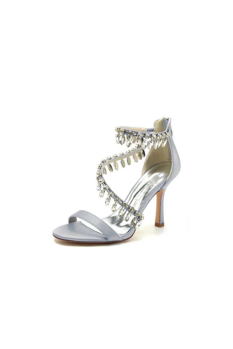Open Toe Crystal Ankle Strap Stiletto Sandals - BOLODOO