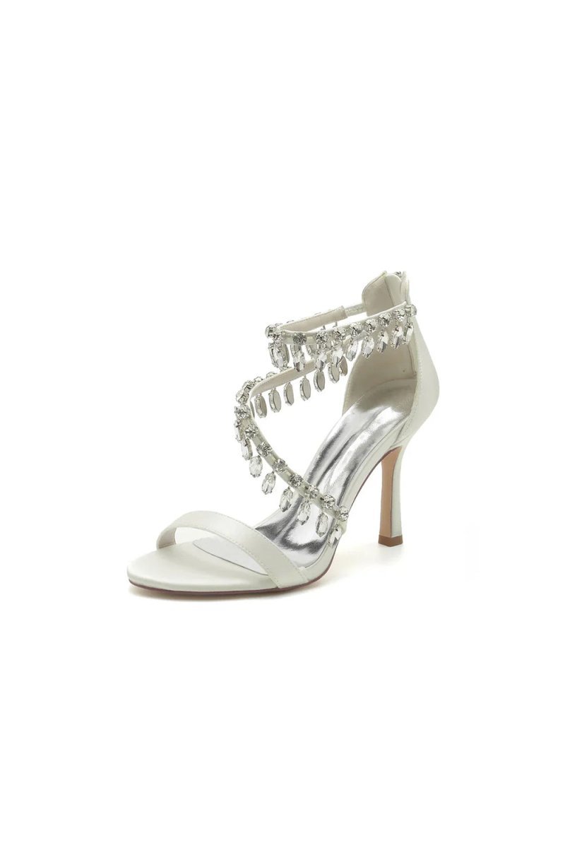 Open Toe Crystal Ankle Strap Stiletto Sandals - BOLODOO