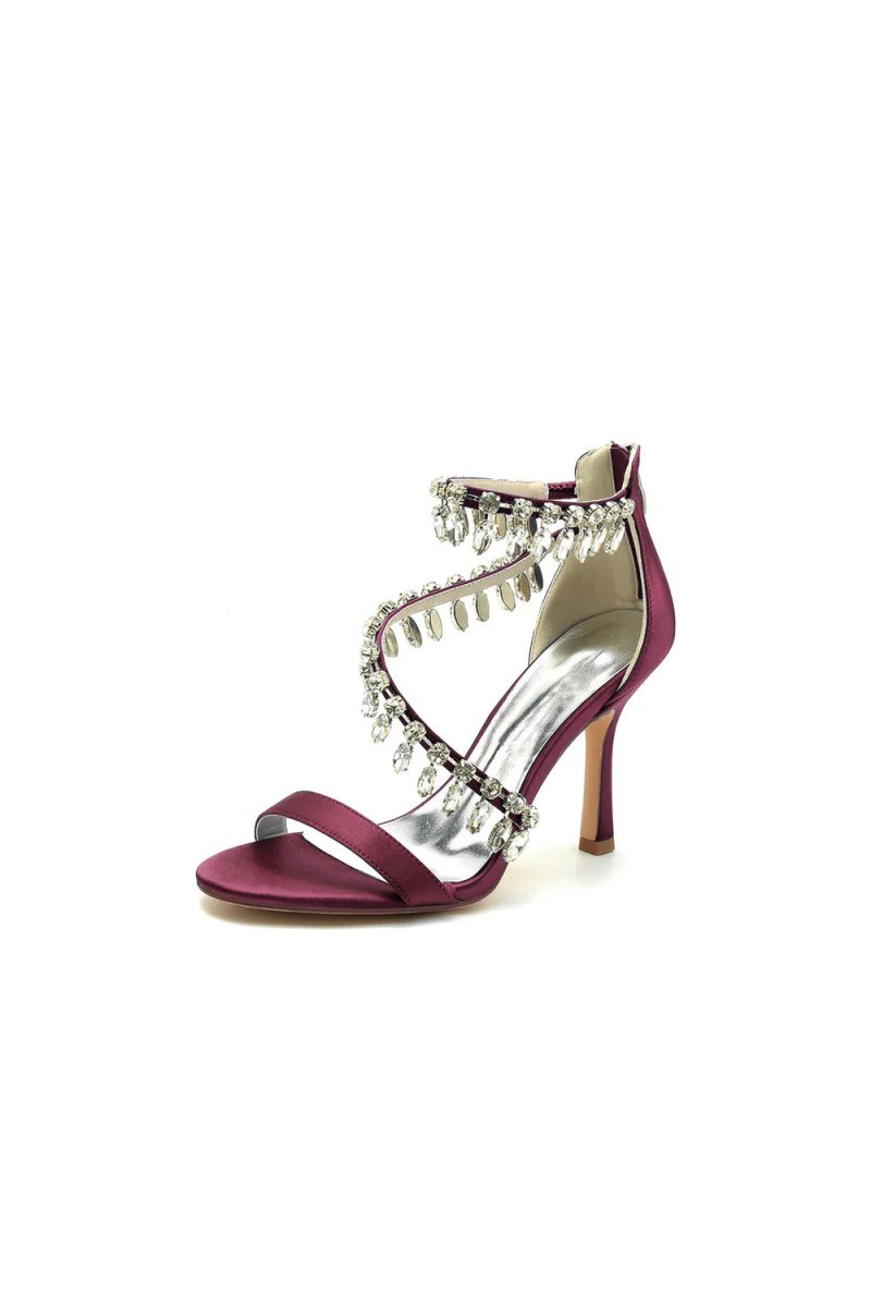 Open Toe Crystal Ankle Strap Stiletto Sandals - BOLODOO
