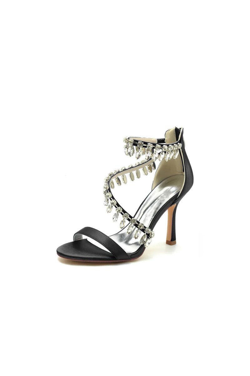 Open Toe Crystal Ankle Strap Stiletto Sandals - BOLODOO
