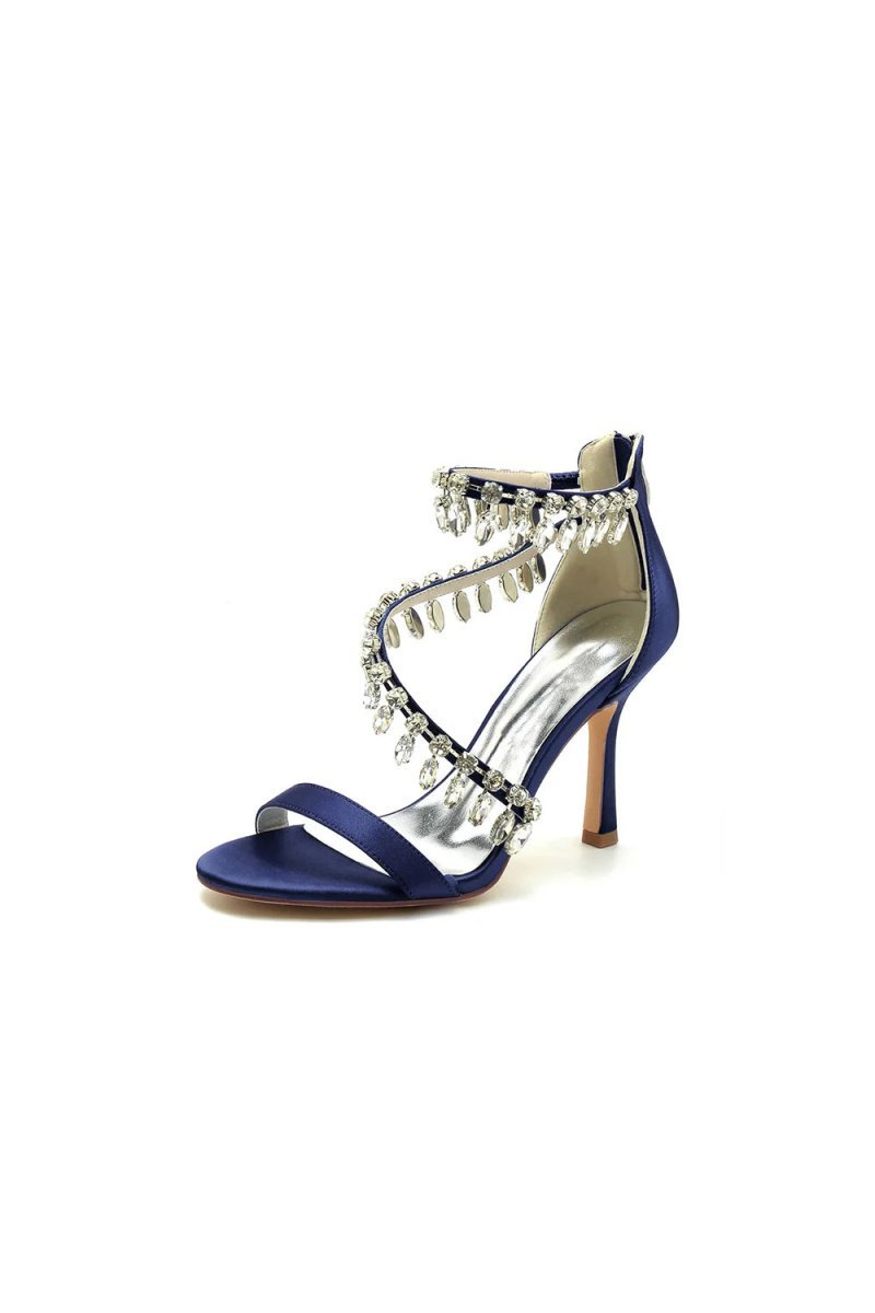 Open Toe Crystal Ankle Strap Stiletto Sandals - BOLODOO