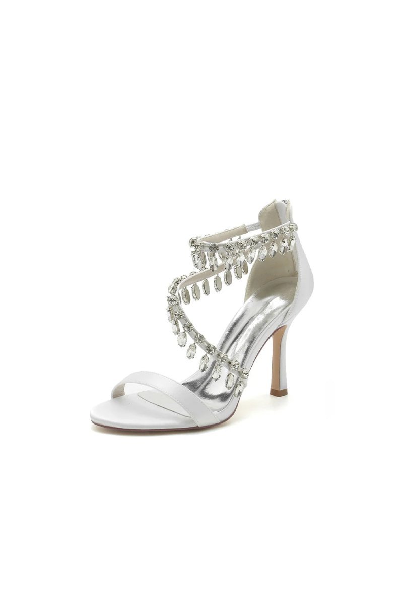 Open Toe Crystal Ankle Strap Stiletto Sandals - BOLODOO