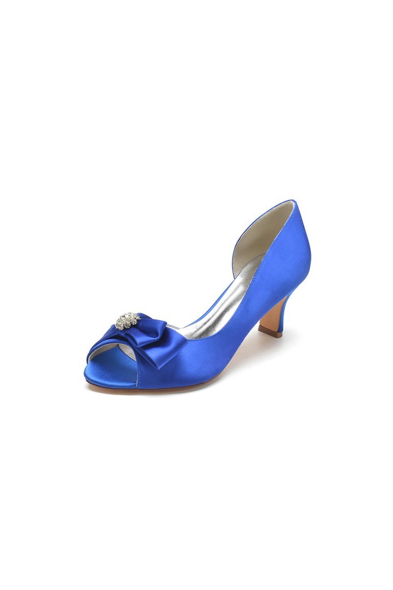 Open Toe Crystal Bow Chunky Heels - BOLODOO