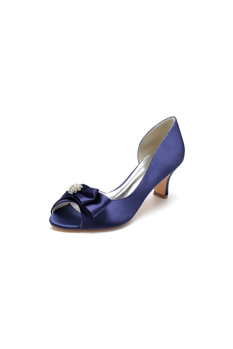 Open Toe Crystal Bow Chunky Heels - BOLODOO