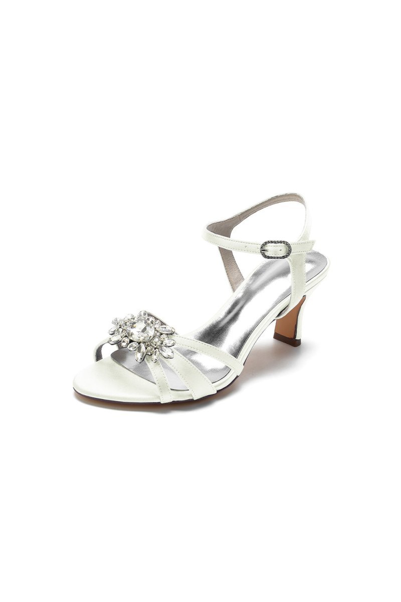 Open Toe Crystal Flower Chunky Heels - BOLODOO
