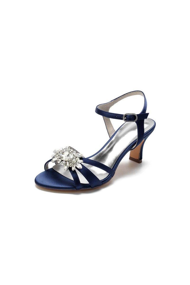 Open Toe Crystal Flower Chunky Heels - BOLODOO