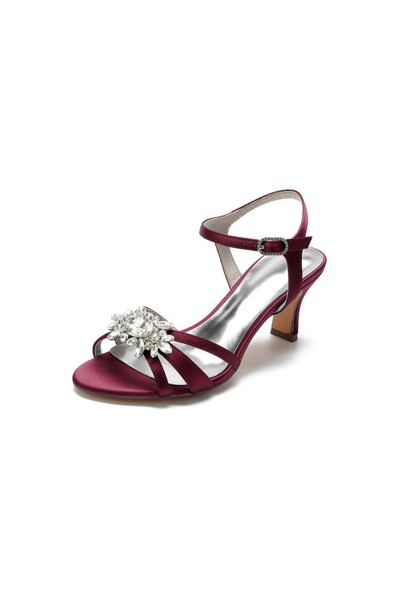 Open Toe Crystal Flower Chunky Heels - BOLODOO