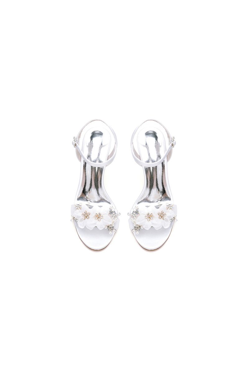 Open Toe Floral Beading Stiletto Heels