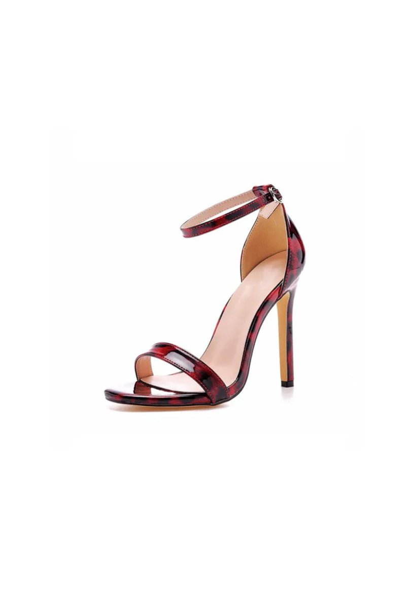 Open Toe Leopard Print Ankle Strap Stiletto High Heels - BOLODOO