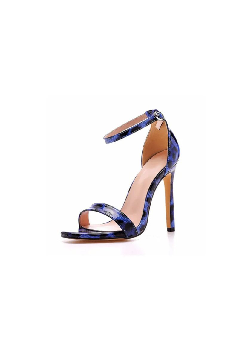 Open Toe Leopard Print Ankle Strap Stiletto High Heels - BOLODOO