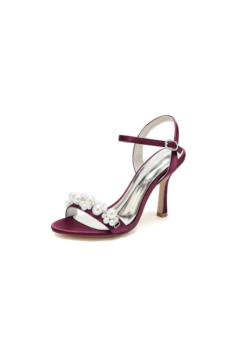 Open Toe Pearl Stiletto Heels - BOLODOO