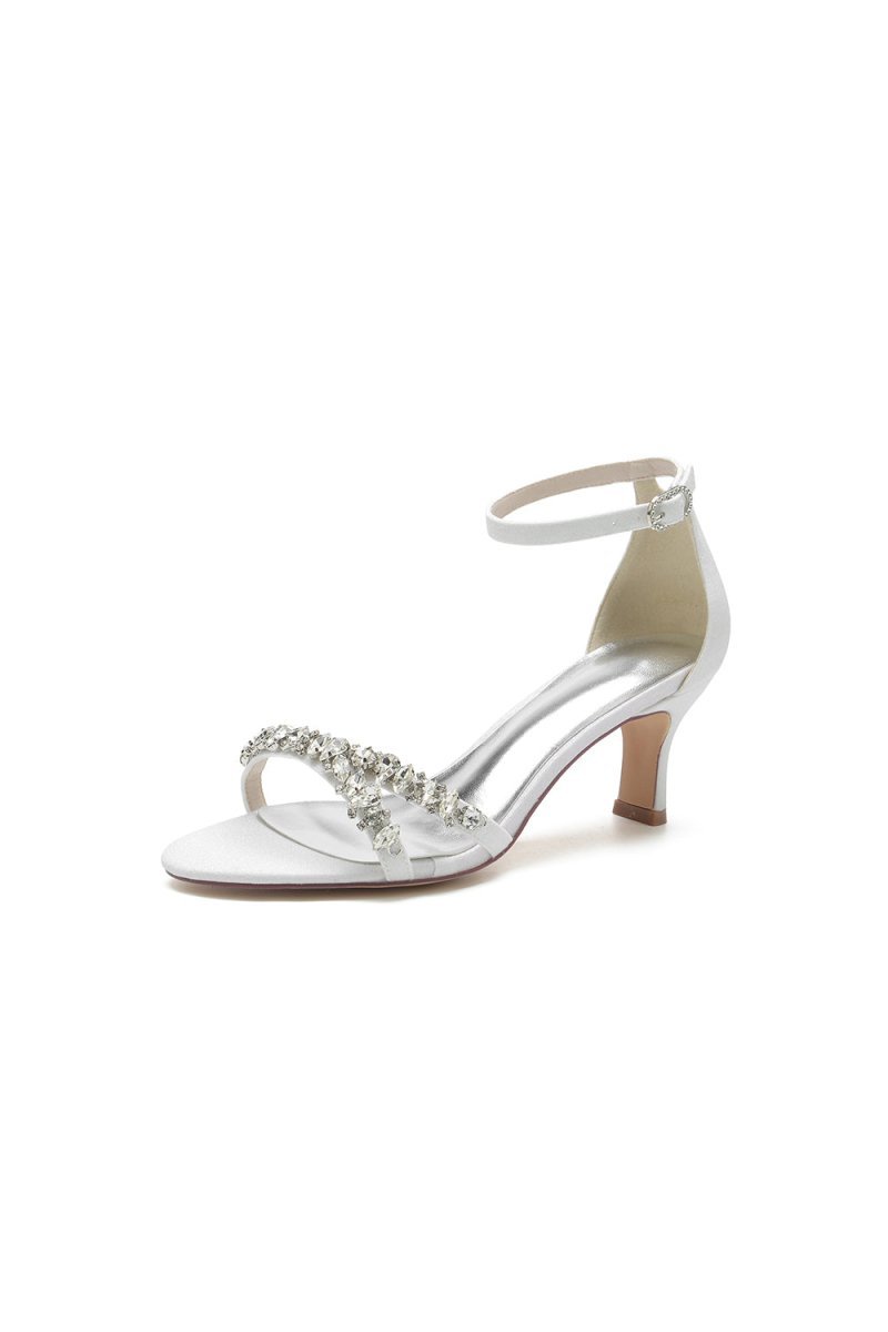Open Toe Rhinestone Strap Buckle Wedding Shoes - BOLODOO