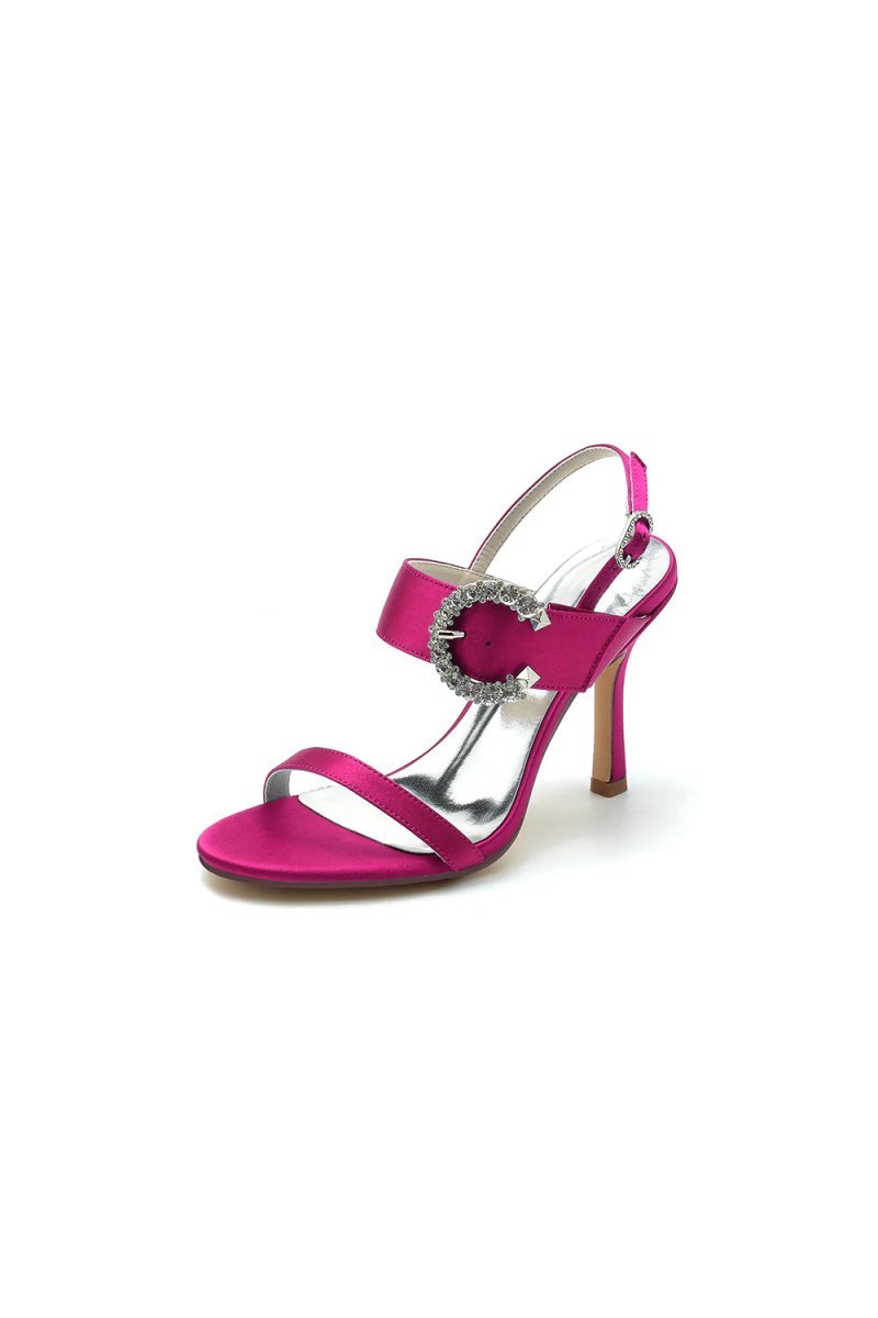Open Toe Satin Heels with Crystal Buckle - BOLODOO