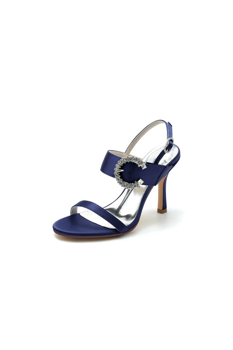 Open Toe Satin Heels with Crystal Buckle - BOLODOO
