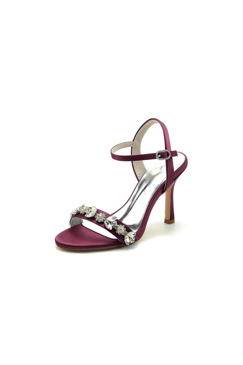 Open Toe Stiletto Heels With Rhinestone - BOLODOO