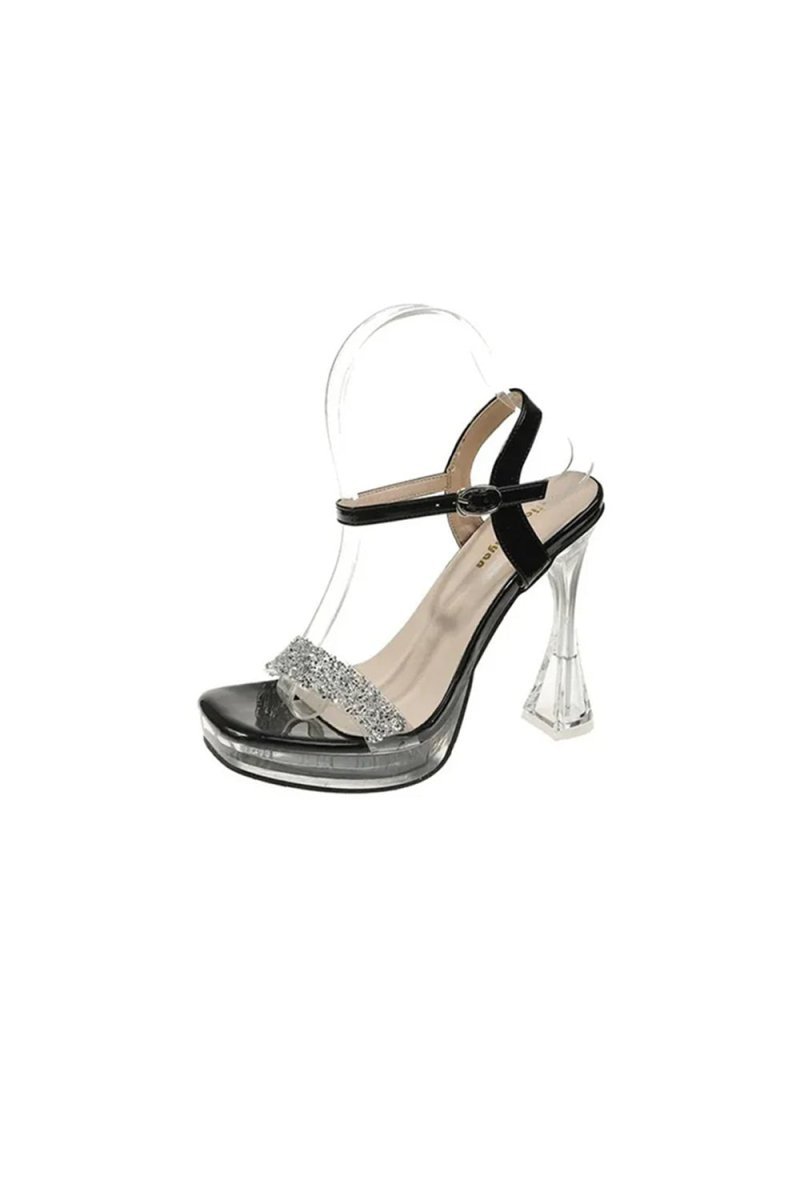 Open Toe Transparent Stiletto Heel Buckle Party Shoes With Rhinestone - BOLODOO