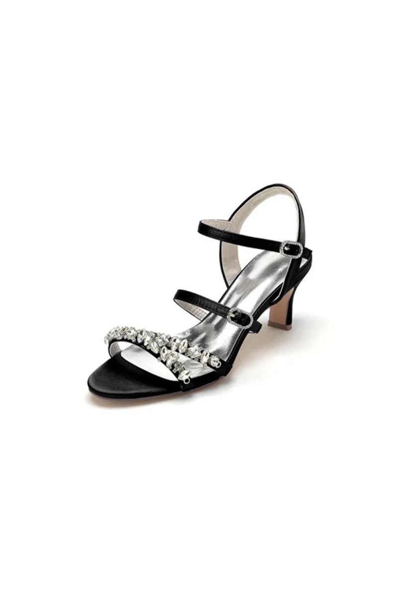 Open Toe Chunky Heels with Rhinestone - BOLODOO