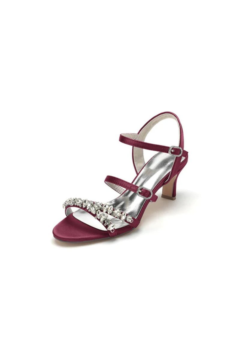 Open Toe Chunky Heels with Rhinestone - BOLODOO