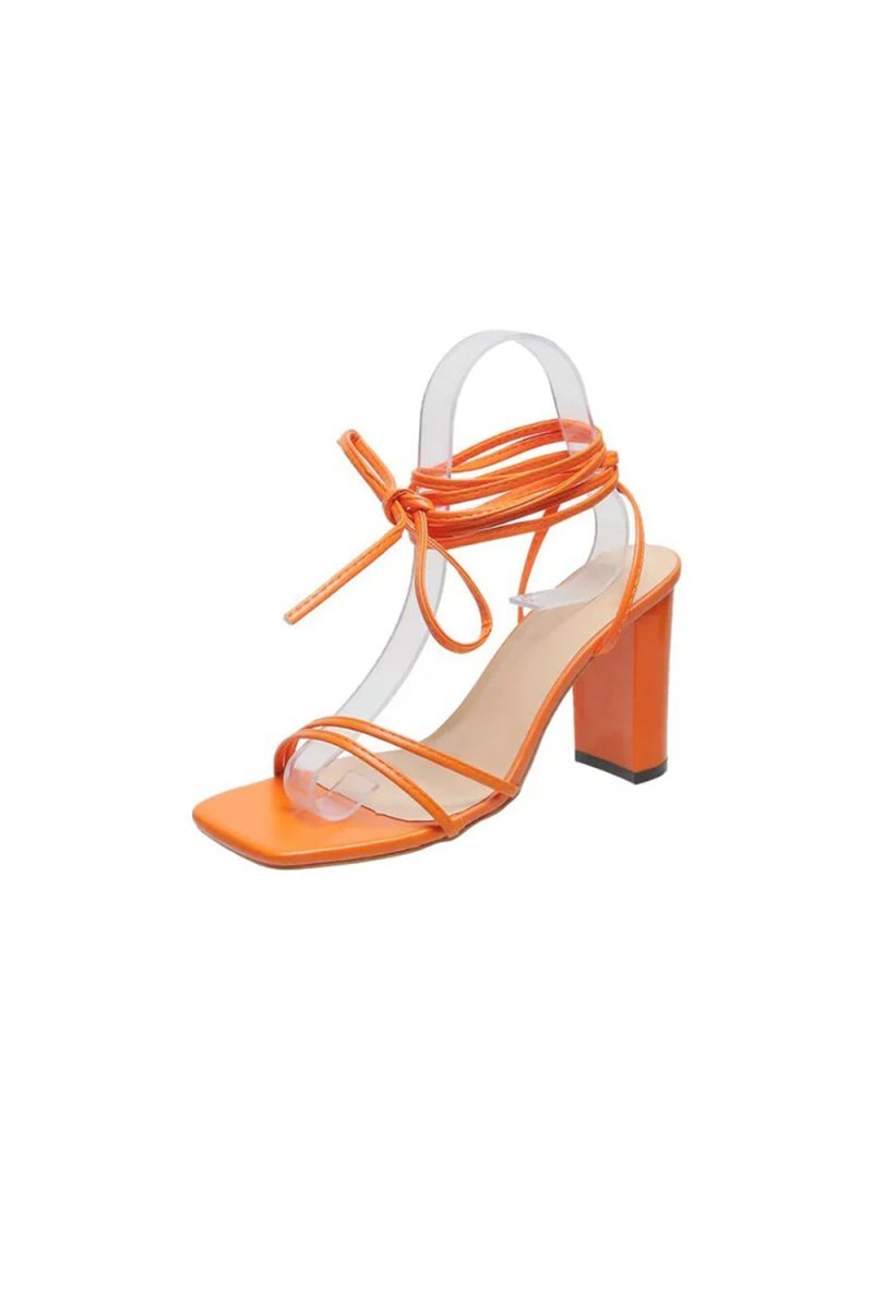 Orange Strappy Block Heeled Sandal - BOLODOO