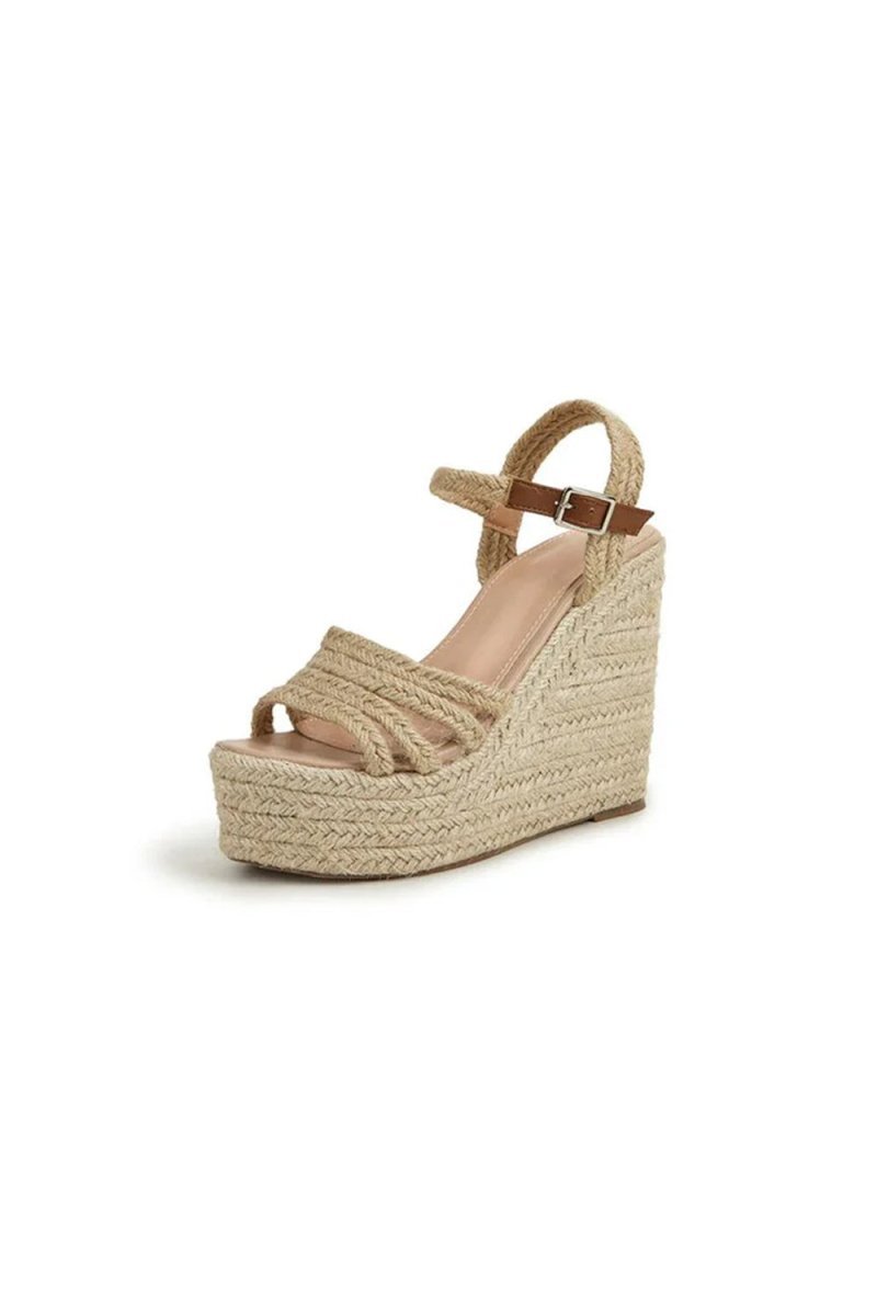 Outdoor Peep Toe Wedge Heel Shoes With Buckle Braided Strap - BOLODOO