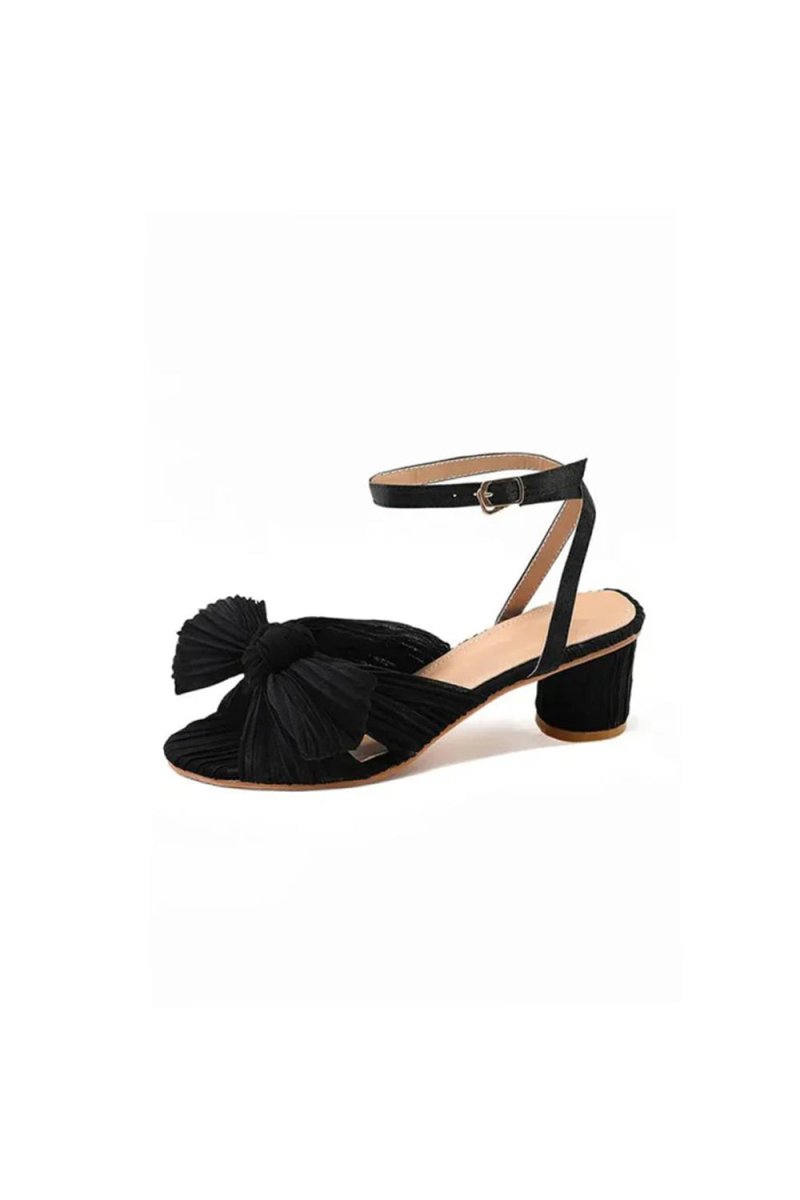 Outdoor Satin Peep Toe Chunky Heel Shoes With Buckle Bowknot - BOLODOO