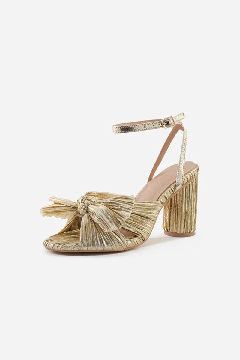 Outdoor Satin Peep Toe Chunky Heel Shoes With Buckle Bowknot - BOLODOO