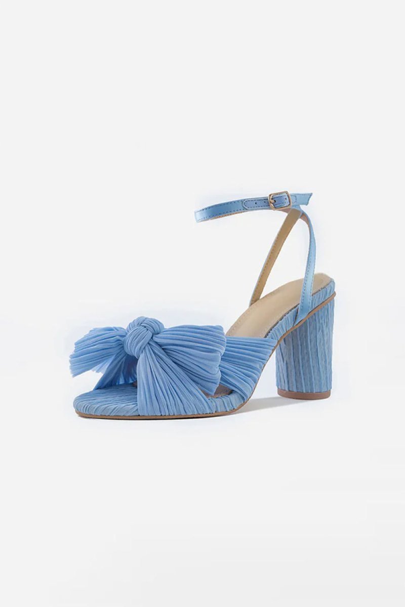 Outdoor Satin Peep Toe Chunky Heel Shoes With Buckle Bowknot - BOLODOO