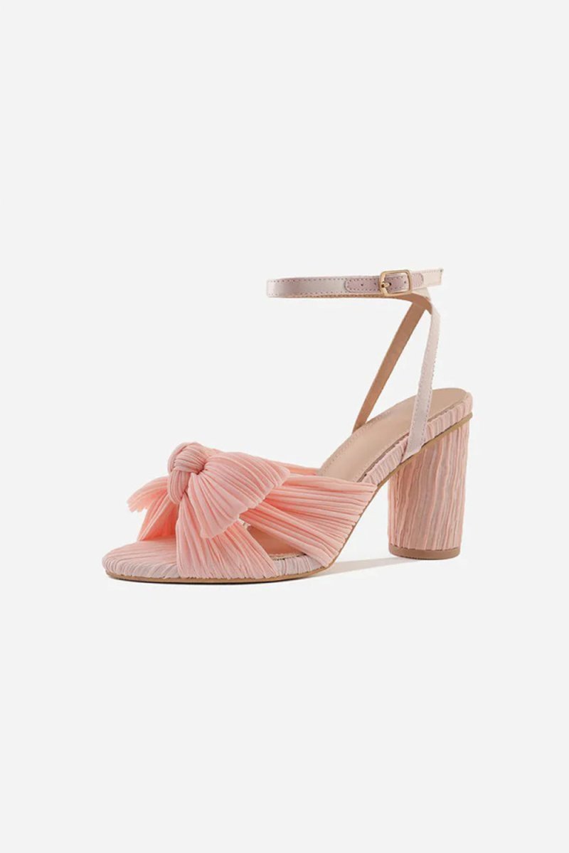 Outdoor Satin Peep Toe Chunky Heel Shoes With Buckle Bowknot - BOLODOO