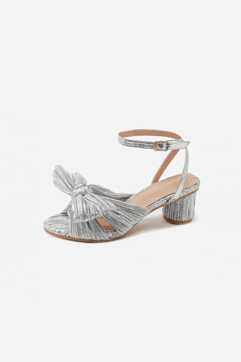 Outdoor Satin Peep Toe Chunky Heel Shoes With Buckle Bowknot - BOLODOO