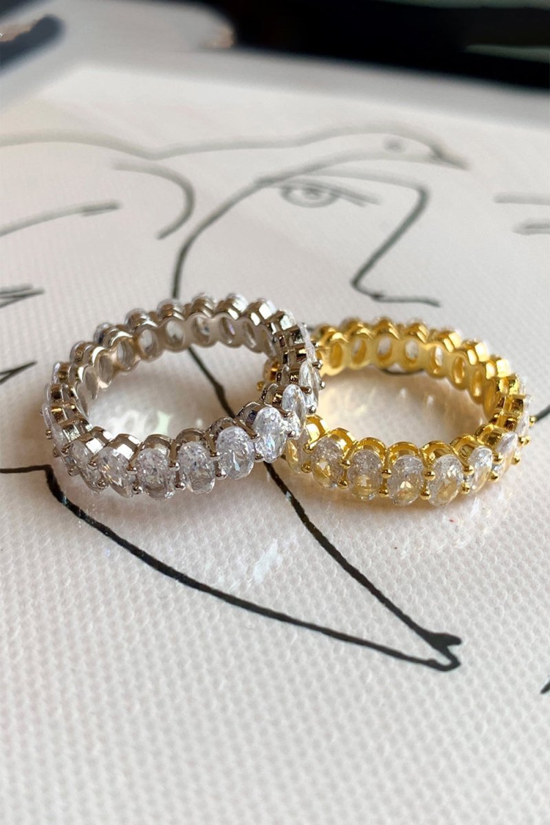 Oval Zircons Sterling Silver 18K Gold Plated Infinity Ring