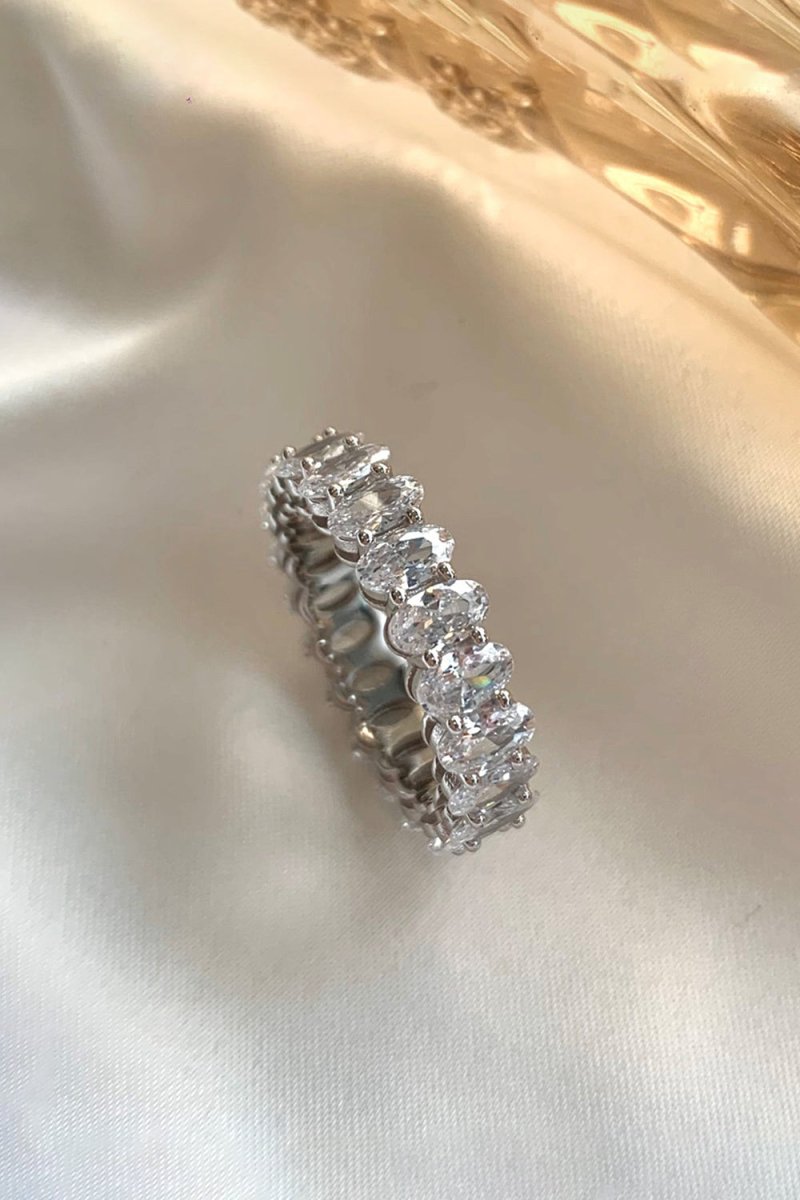 Oval Zircons Sterling Silver 18K Gold Plated Infinity Ring