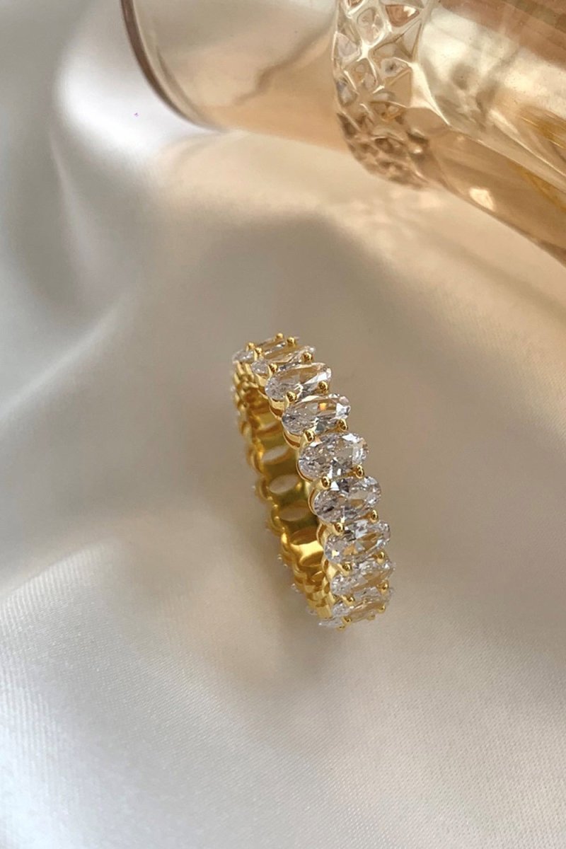 Oval Zircons Sterling Silver 18K Gold Plated Infinity Ring