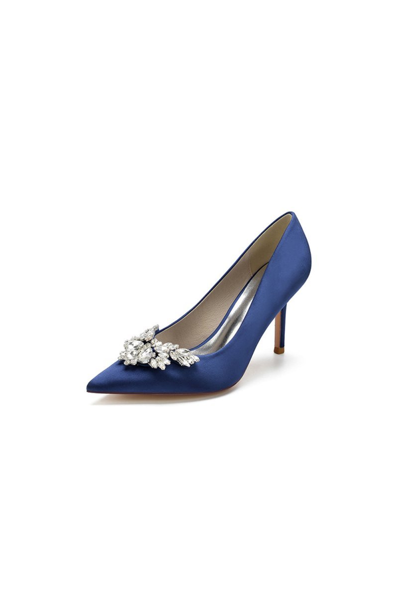 Party Pointed Toe Crystal Satin High Heels - BOLODOO