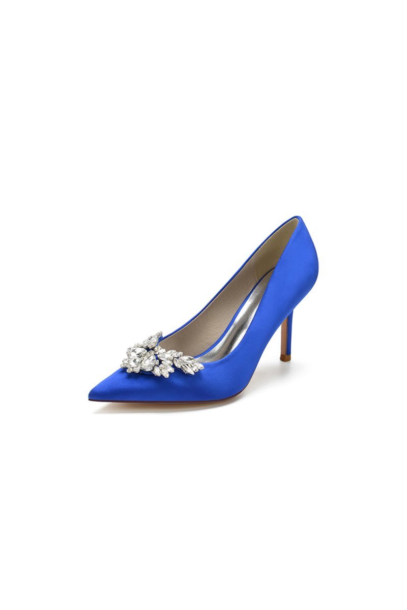 Party Pointed Toe Crystal Satin High Heels - BOLODOO
