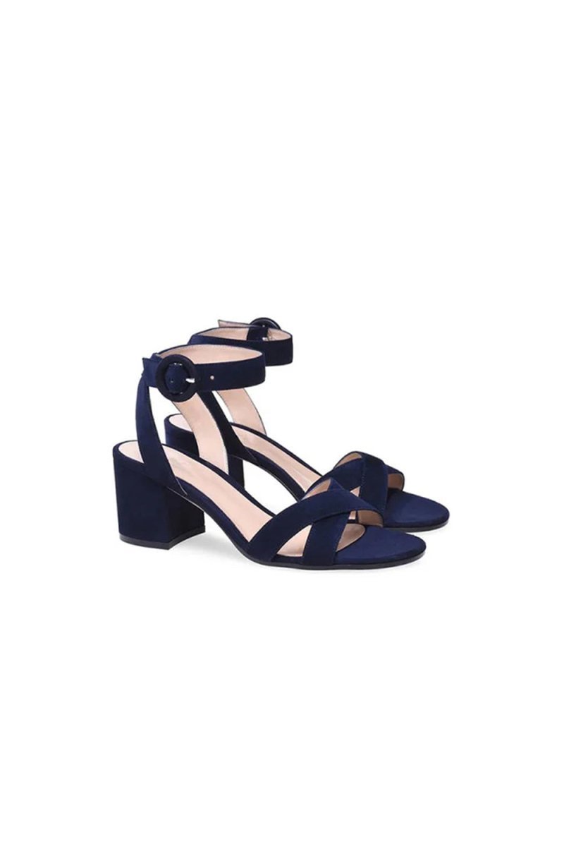 Party Suede Peep Toe Chunky Heel Shoes With Buckle Ankle Strap - BOLODOO