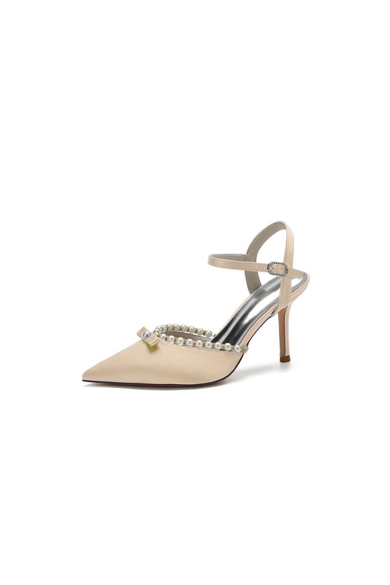 Pearl Cocktail Pointed Toe Buckle Strap Heels - BOLODOO
