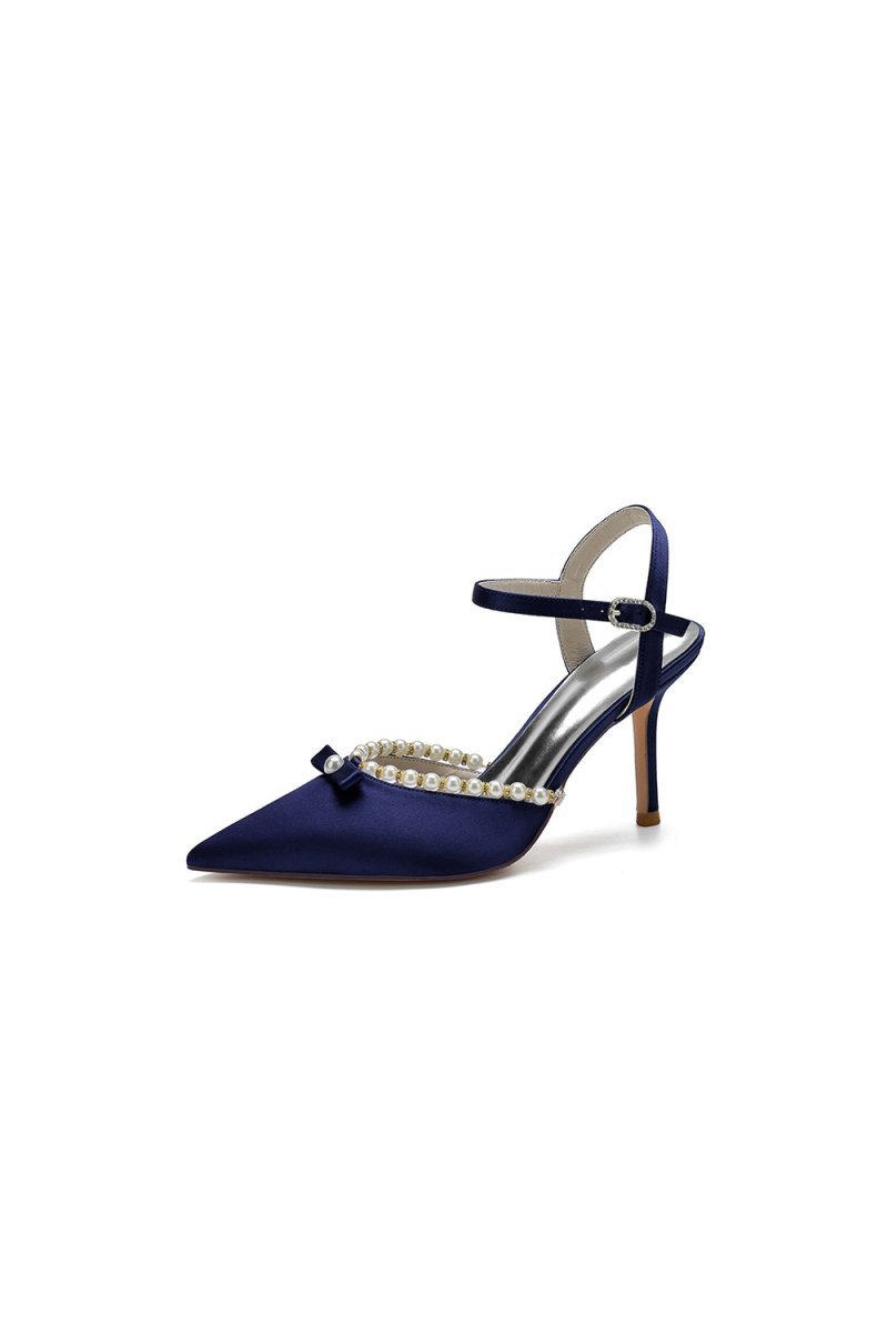 Pearl Cocktail Pointed Toe Buckle Strap Heels - BOLODOO