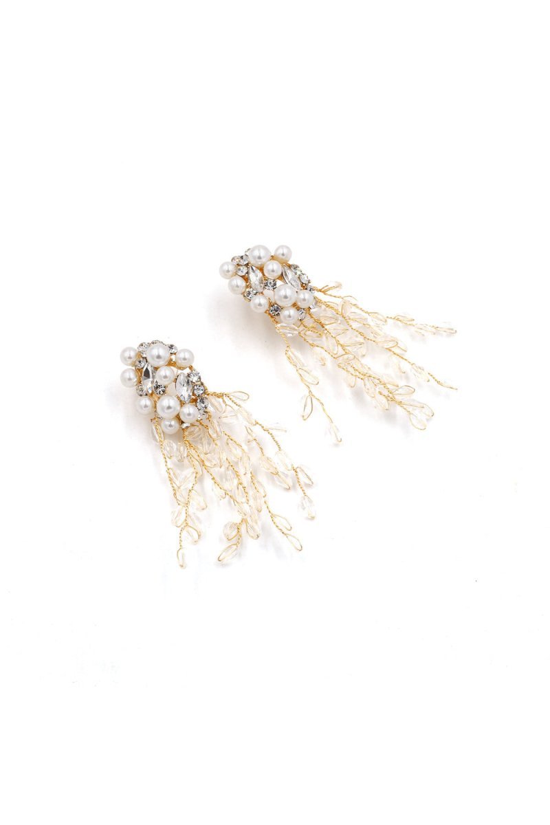 Pearl Dangle Earrings Crystal Gold Floral Hoop - BOLODOO