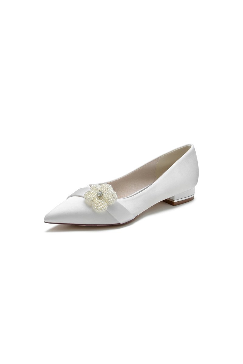 Pearl Flower Cocktail Pointed Toe Flats - BOLODOO