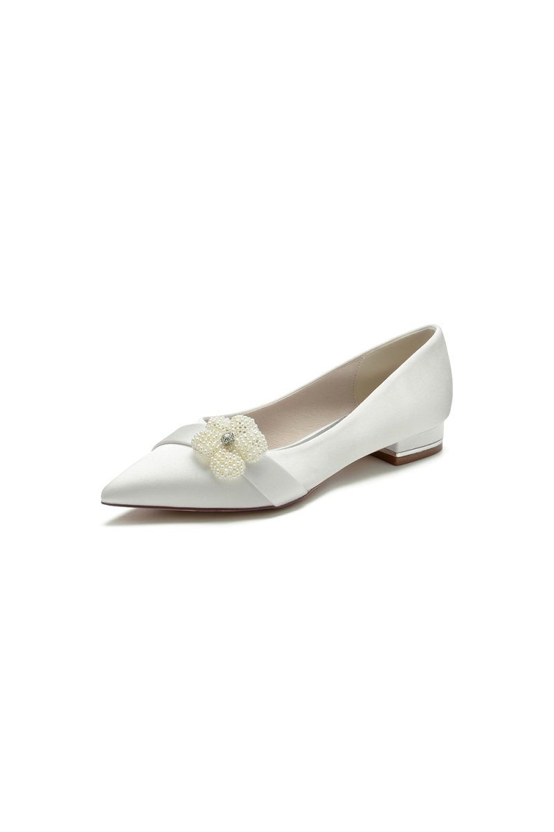 Pearl Flower Cocktail Pointed Toe Flats - BOLODOO