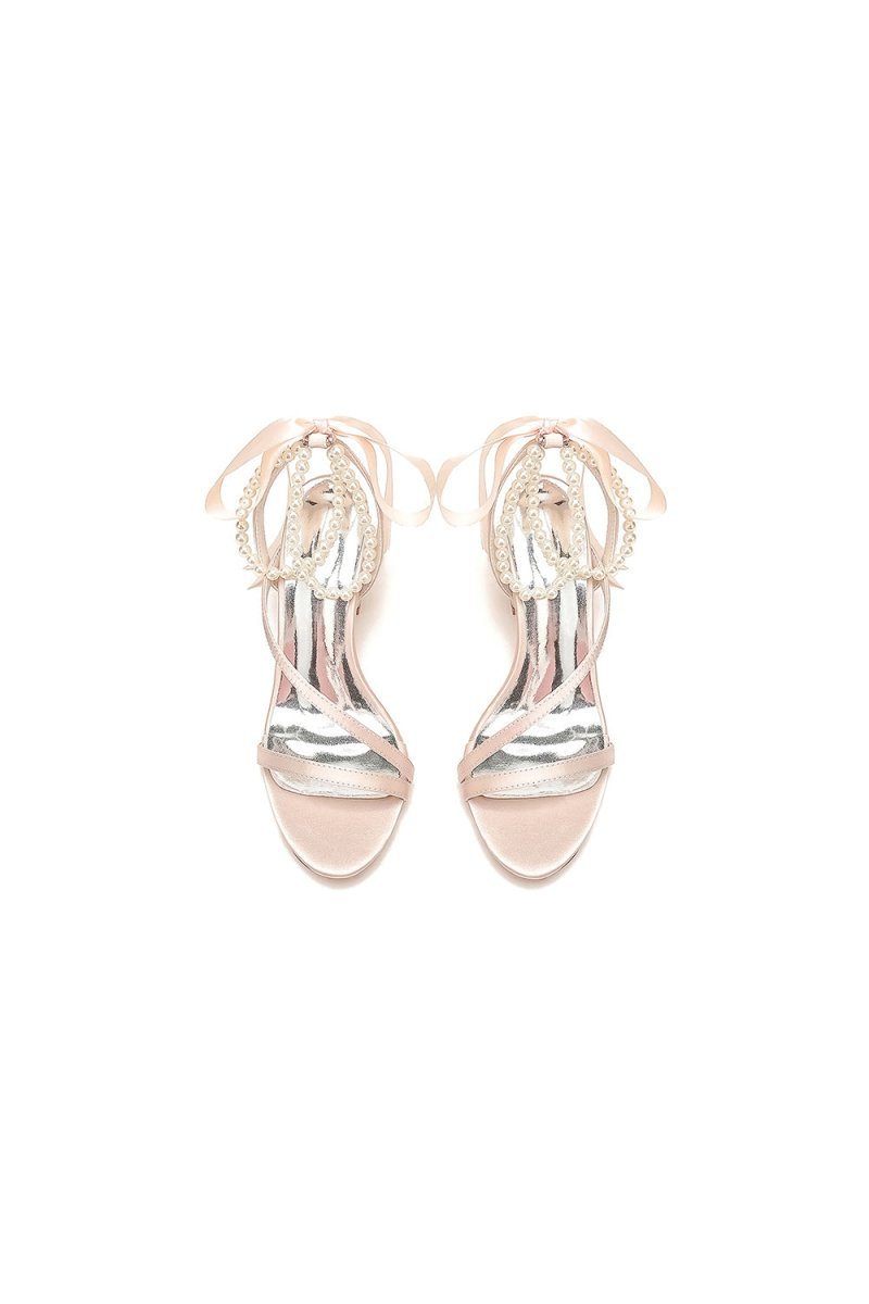 Pearl Open Toe Ankle Strap High Heels